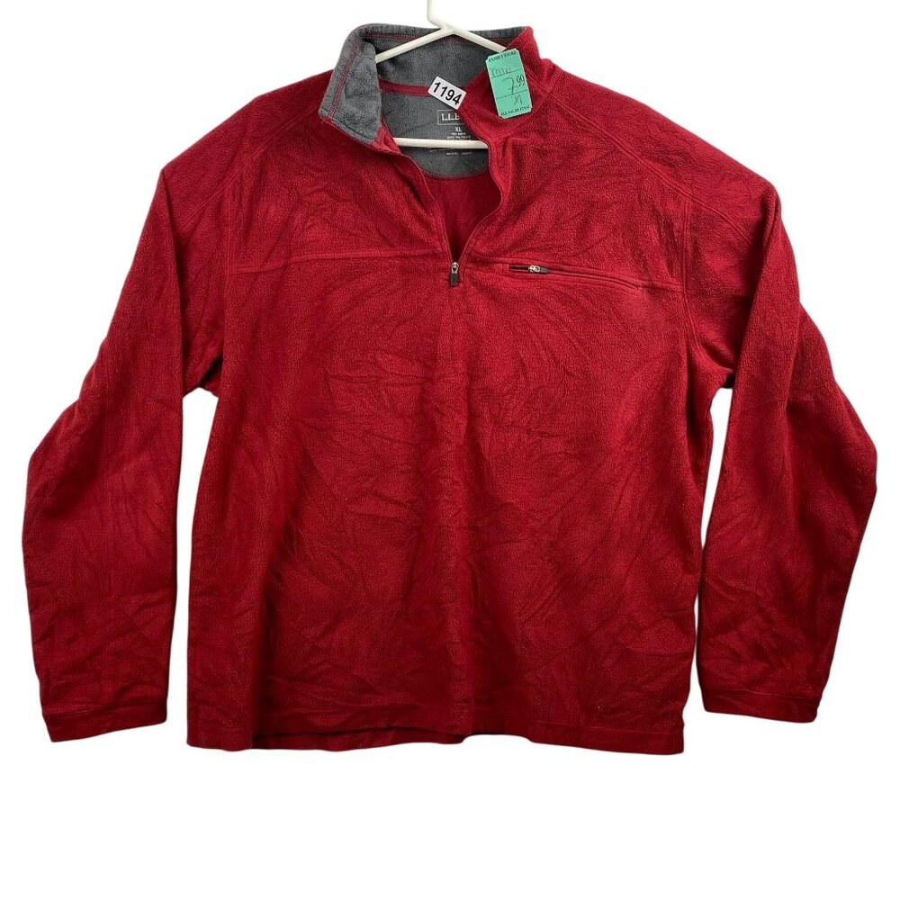 L.L. Bean Mens Red 1/4 Zip Fleece Pullover Jacket XL 100% Polyester Gorpcore